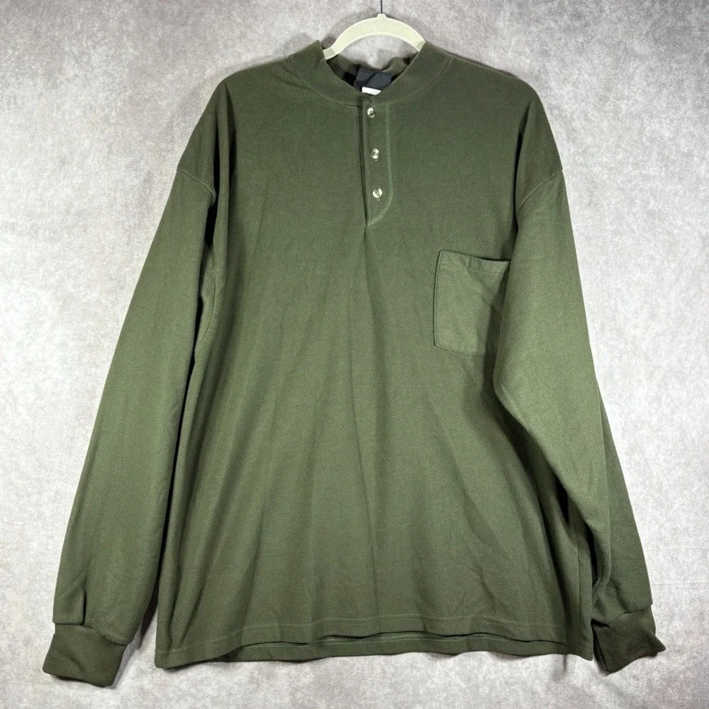 Sasquatch Fleece Pullover Mens XL Green Henley Long Sleeve Pocket Outdoor Hiking
